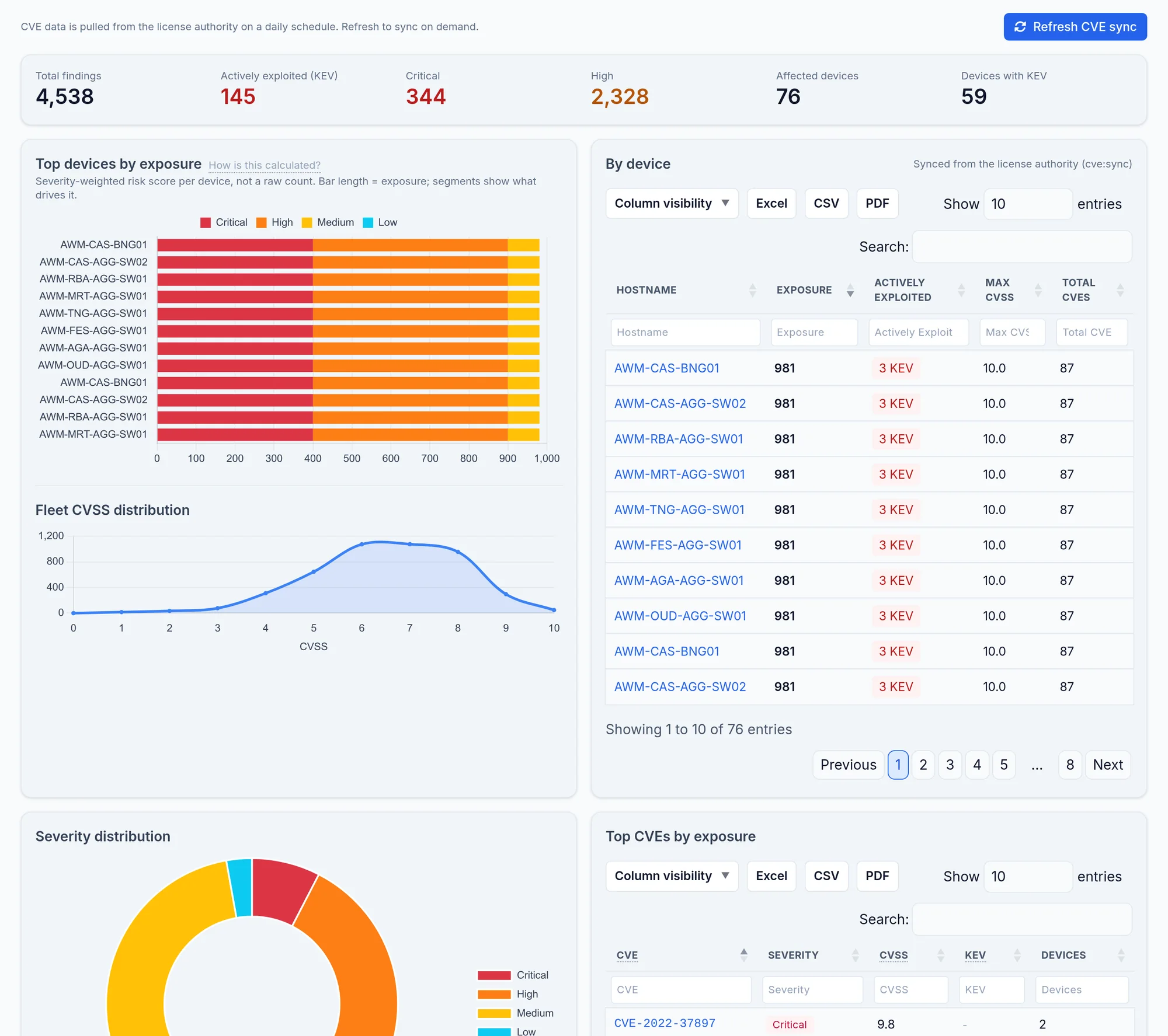 The demo estate's CVE vulnerabilities.