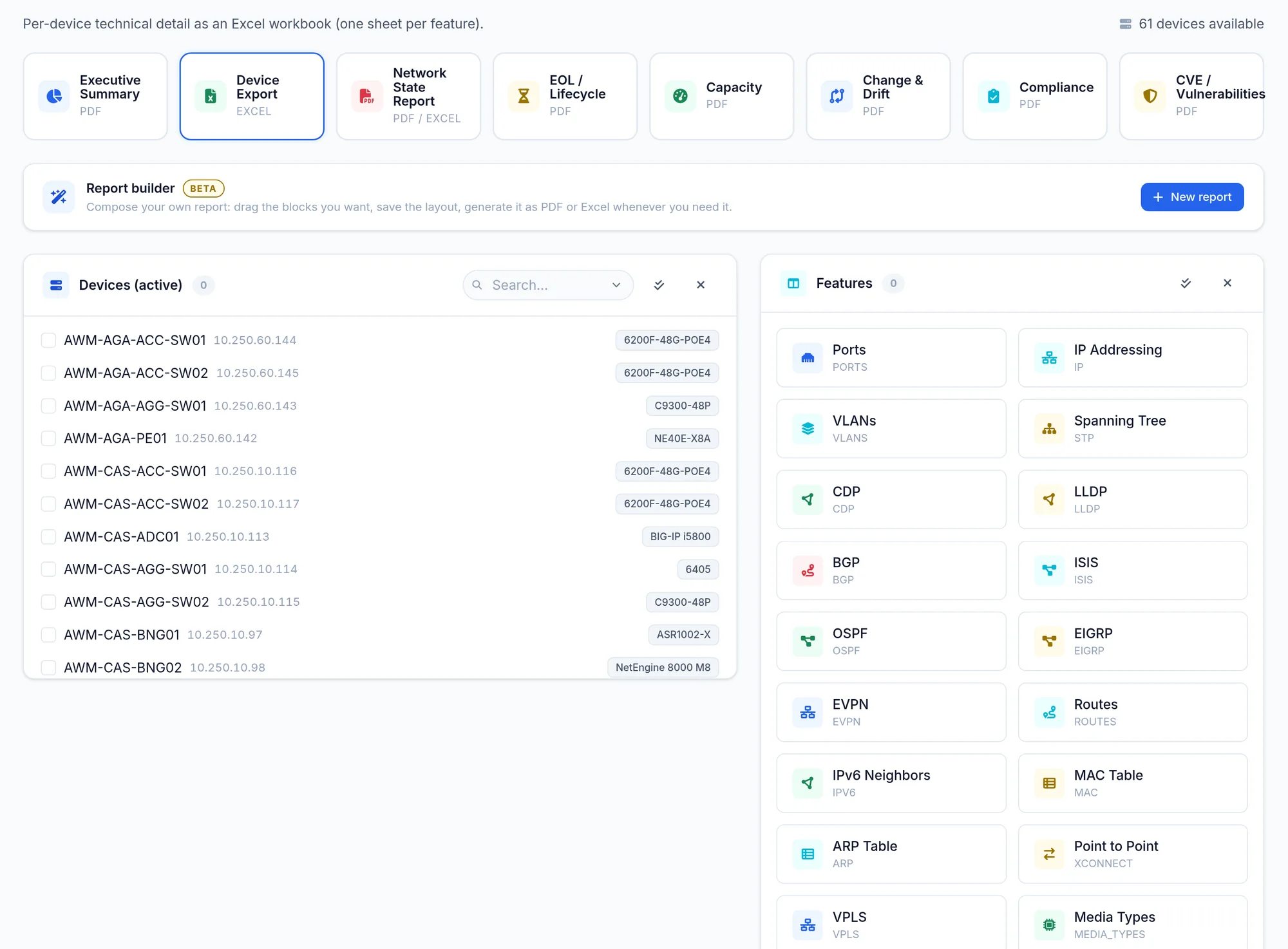 The Reporting page and its cards.
