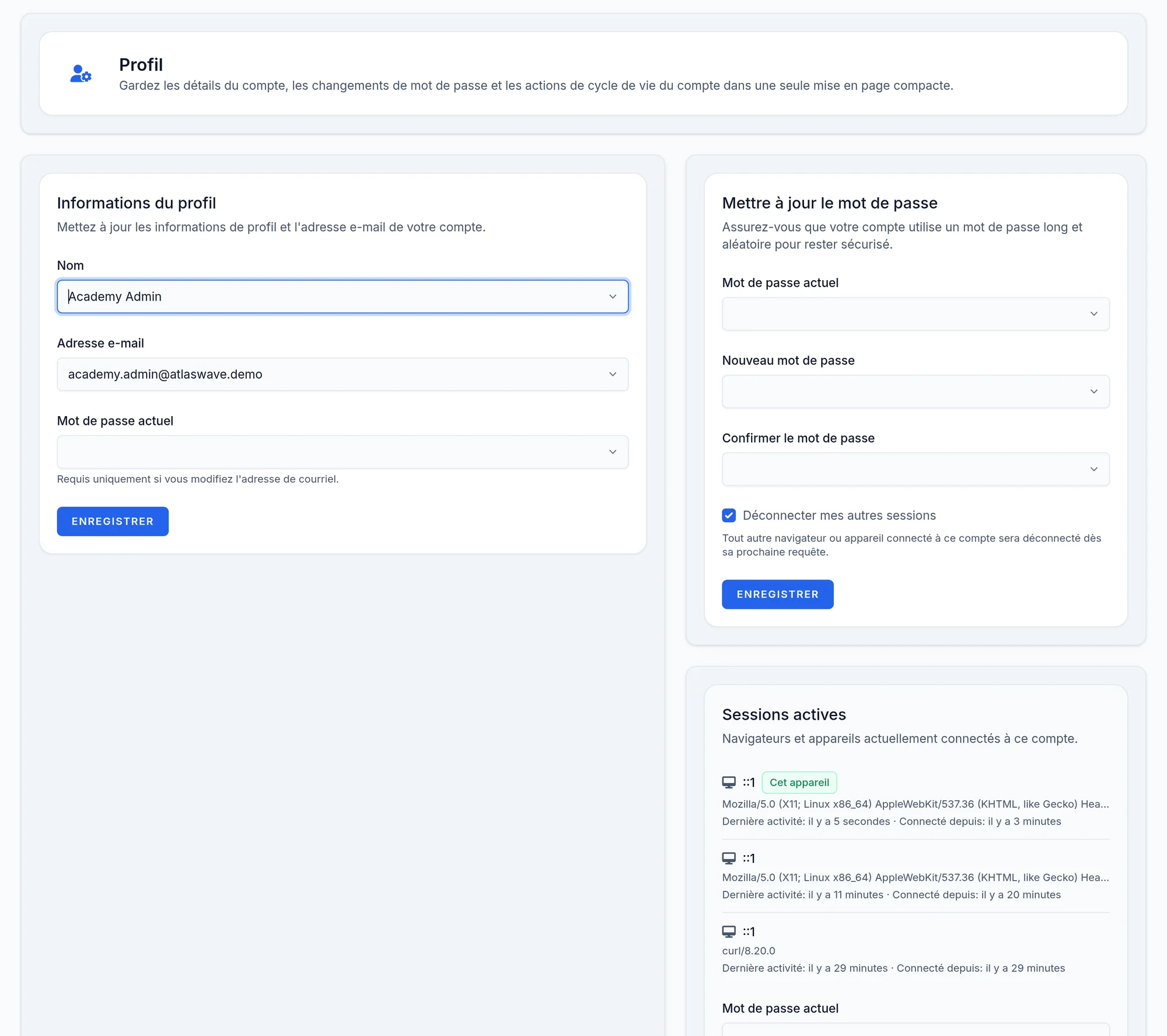 La page Profil.