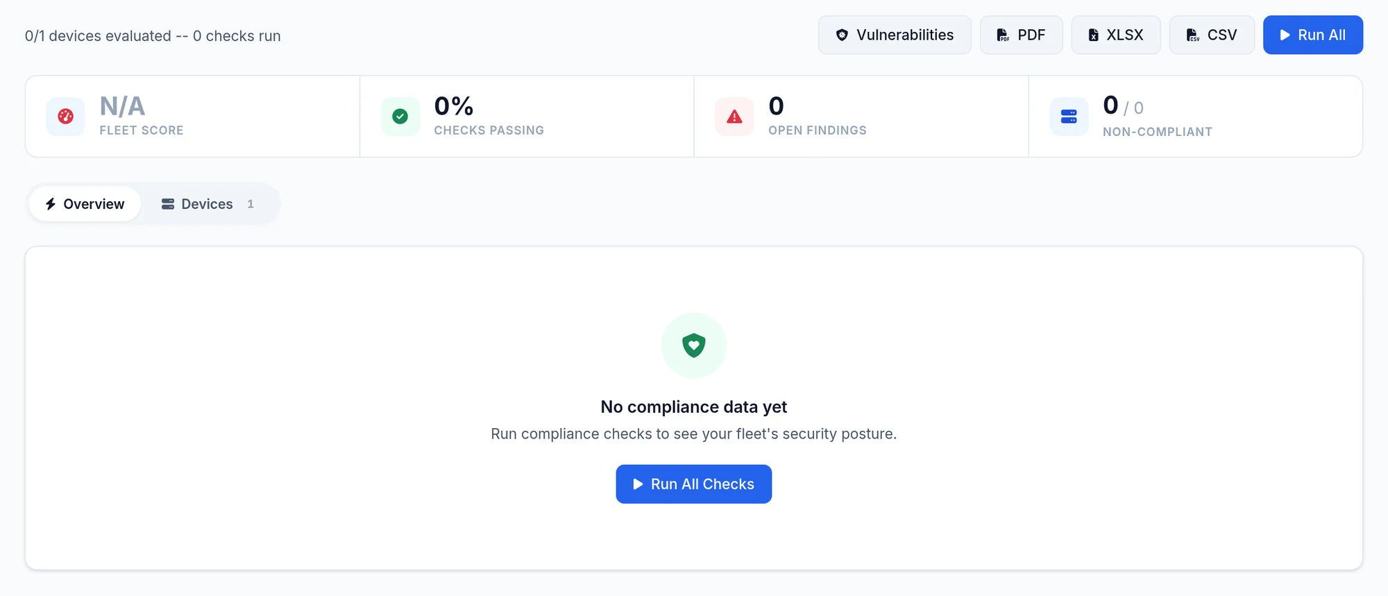 The Compliance page and its Run All button.