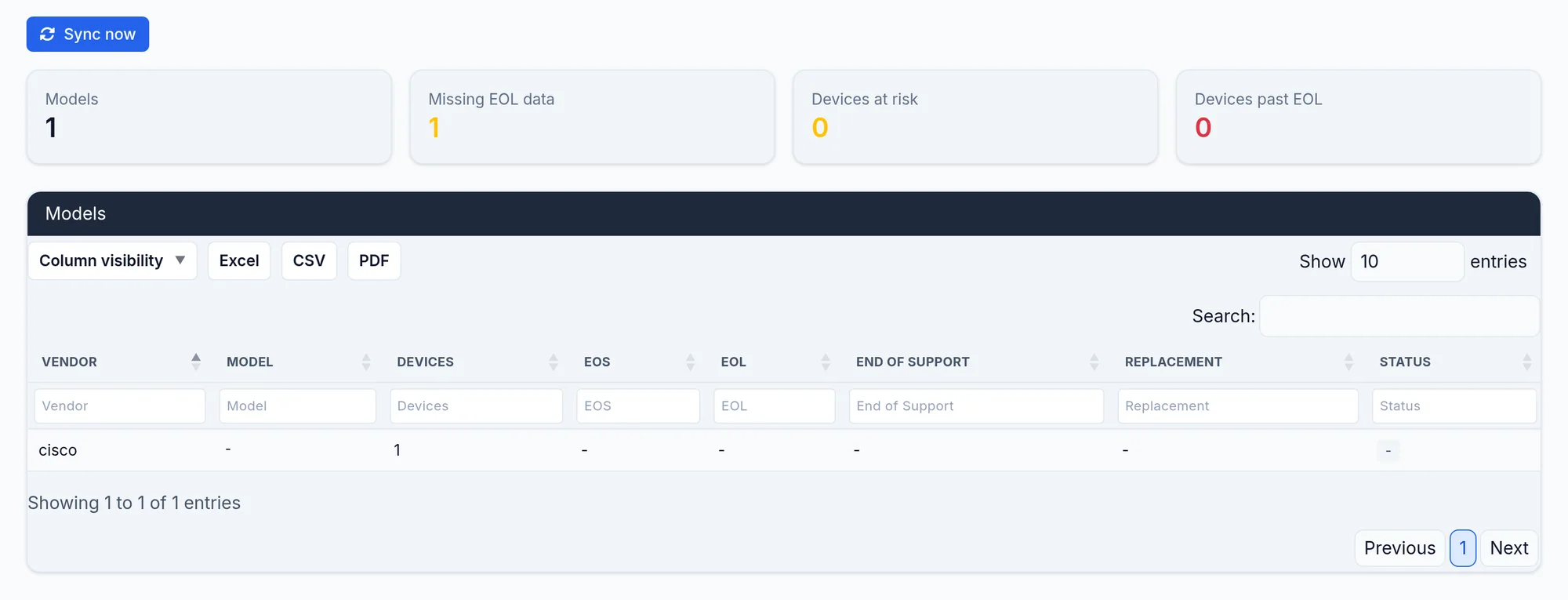 The EOL Lifecycle page and the Sync now button.