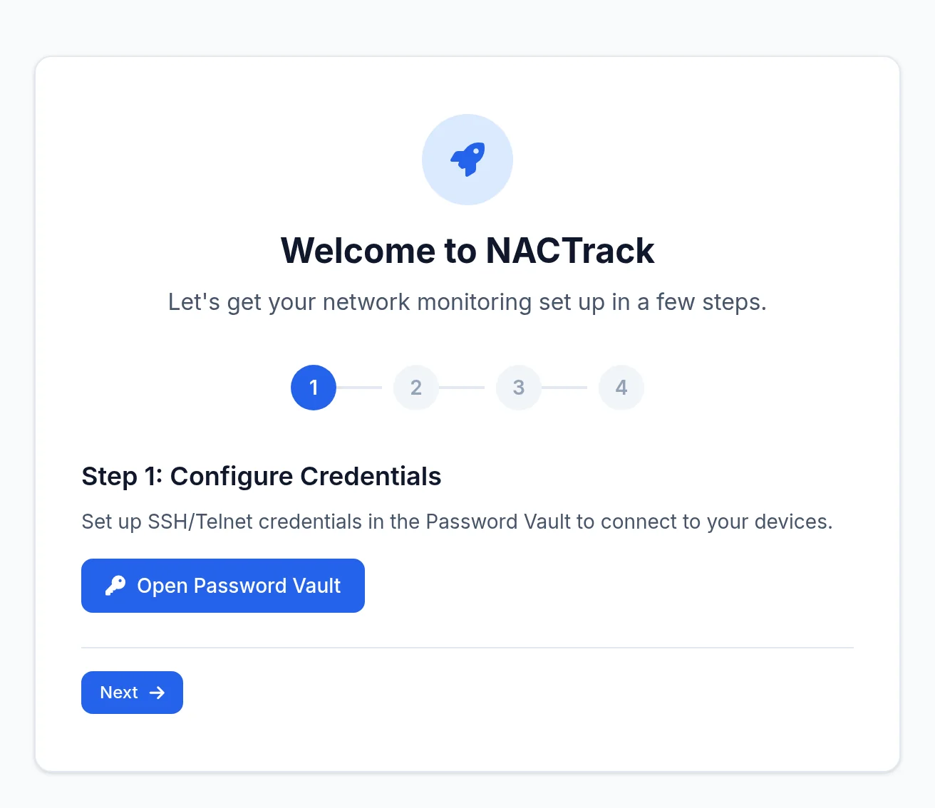 The Welcome to NACTrack page and its four steps.